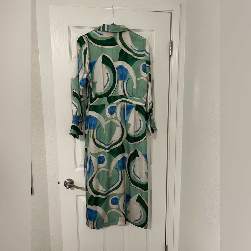 Zara Green, Blue & Cream Abstract Print Maxi Dress - Picture 3 of 5